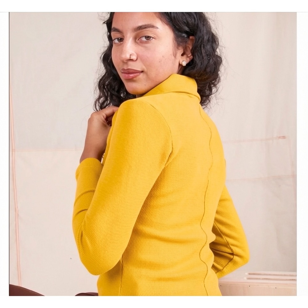 Big Bud Press | Fisherman Polo XL Yellow Long Sleeve Waffle Knit Cotton Unisex - Picture 2 of 8